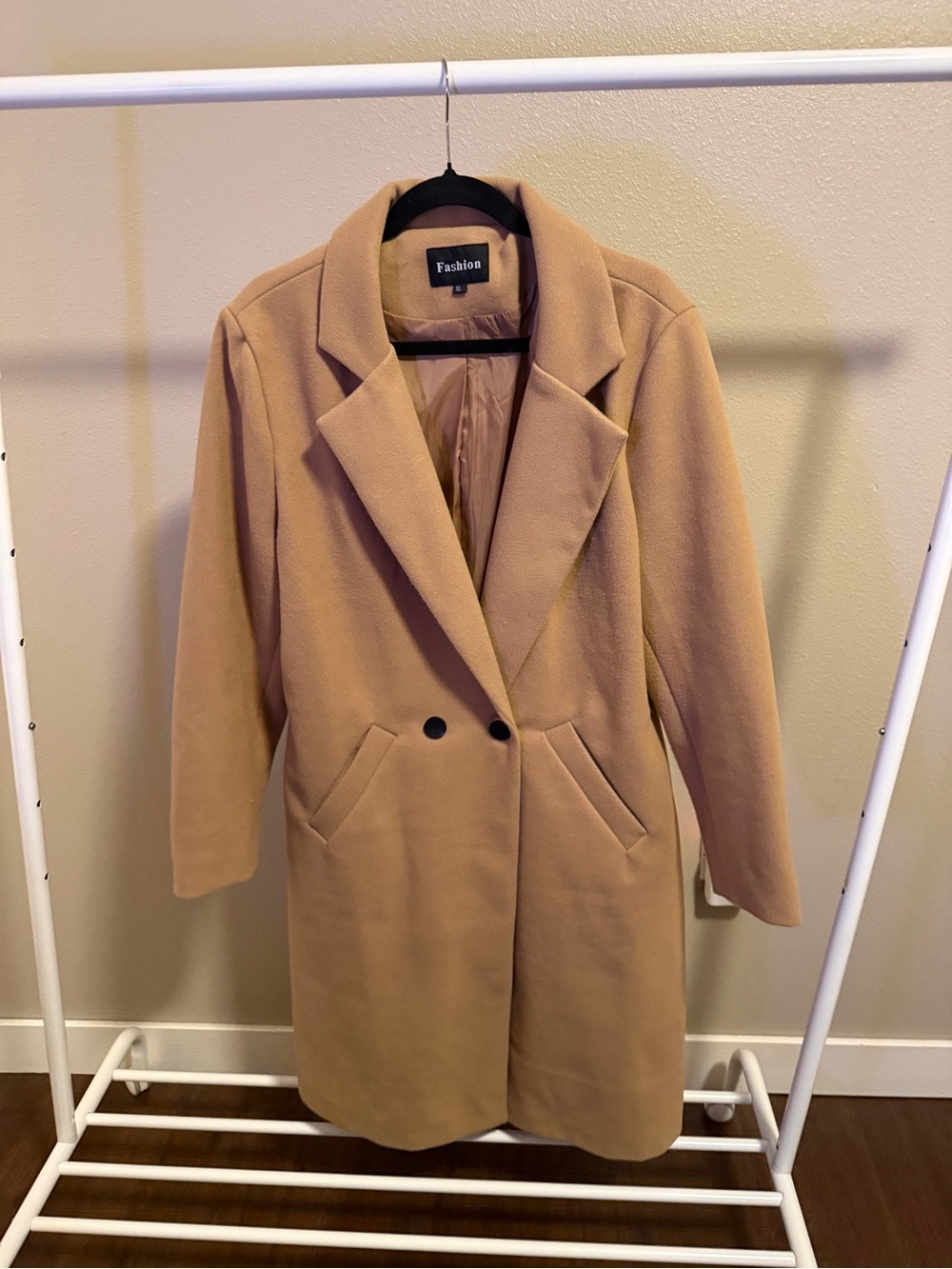 Womens Camel Long Wool-Blend Coat
